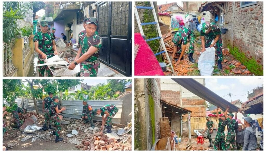 Yonif 301/Pks bantu pasca bencana alam angin puting beliung di Rancaekek Kab. Bandung.