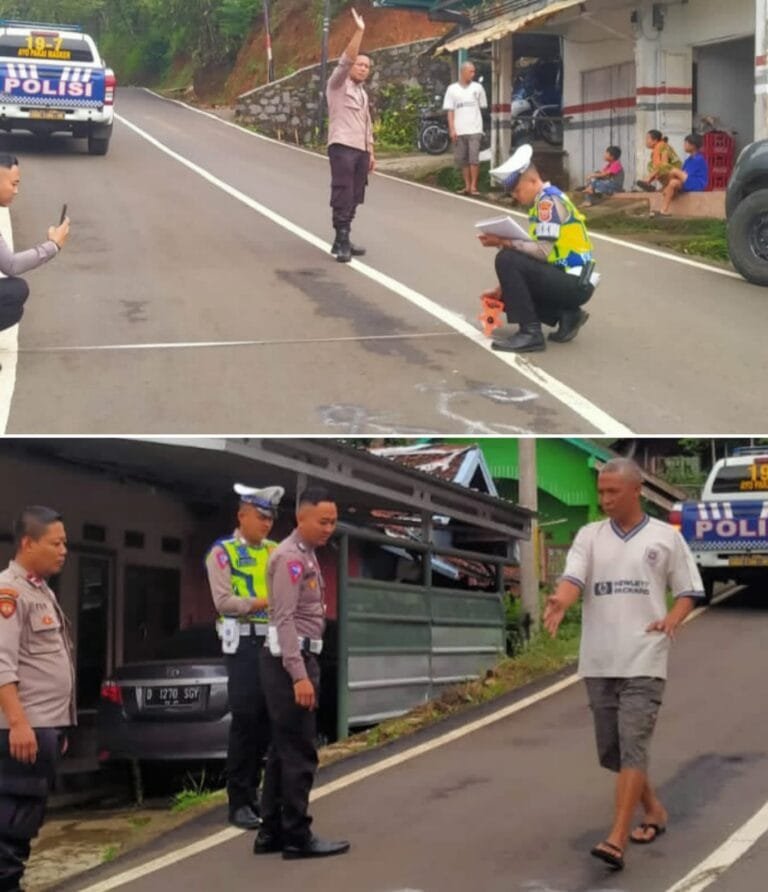 Polsek Pakenjeng Polres Garut, Cek TKP Kecelakaan Antara Sepeda Motor dan Truck Box Mengakibatkan Meninggal Dunia.