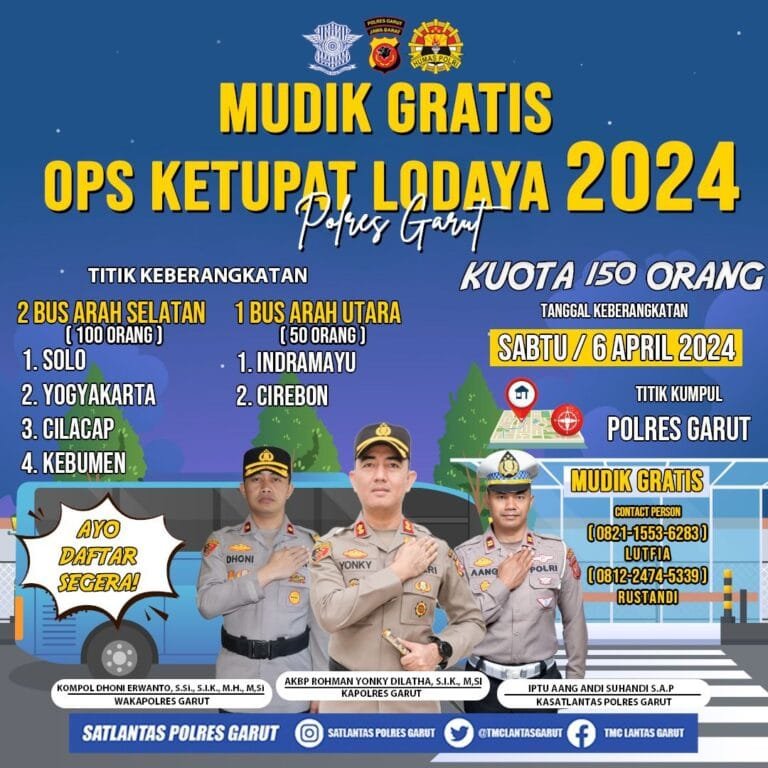 Bantu Fasilitasi Masyarakat Polres Garut Menggelar Kegiatan Mudik Gratis Ops Ketupat Lodaya 2024