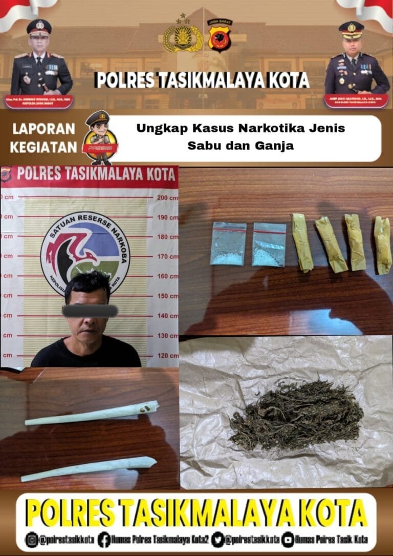 Pria Pengedar Sabu dan Ganja,Diamankan Satnarkoba Polres Tasik Kota