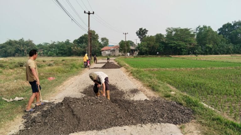 Pemdes Jayamulya Gandeng Pengusaha dan Masyarakat Giat Perbaikan Jalan Secara Swadaya