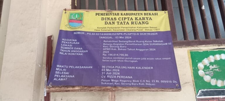 CV RIZZA PERDANA Diduga Abaikan K3 pada Proyek SDN 02 Sukaragam Serang Baru.