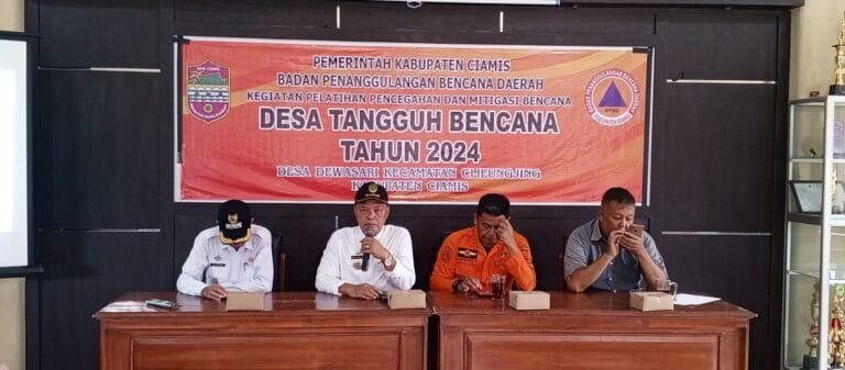 Polsek Cijeungjing Polres Ciamis Hadiri Sosialisasi Mitigasi Bencana di Desa Dewasari