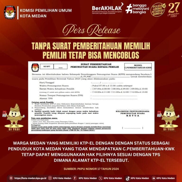 KPU Medan, Tidak Dapat Formulir C, Warga Medan Bisa Tunjukan e-KTP.