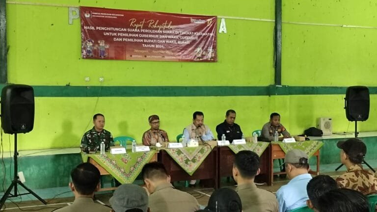 Polsek Kawali Polres Ciamis Awasi Proses Rekapitulasi Hasil Pilkada Tingkat PPK Jatinagara