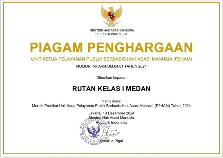 Rutan Kelas I Medan Raih Predikat Unit Kerja Berbasis P2HAM Tahun 2024