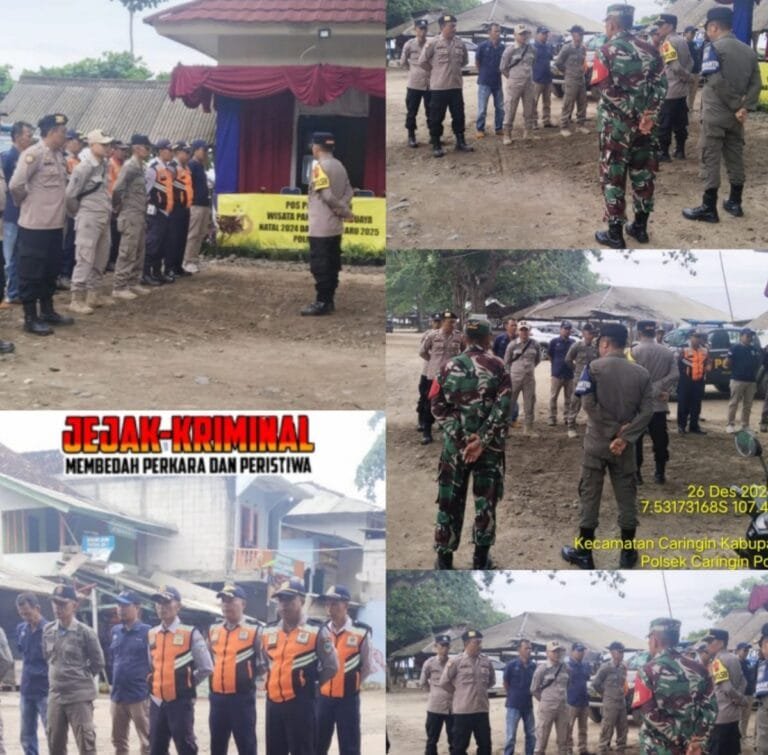 Polsek Caringin Giat Apel Pagi Gabungan, Dalka OPS Lilin Lodaya 2024 di Pos Pam Pantai Rancabuaya.
