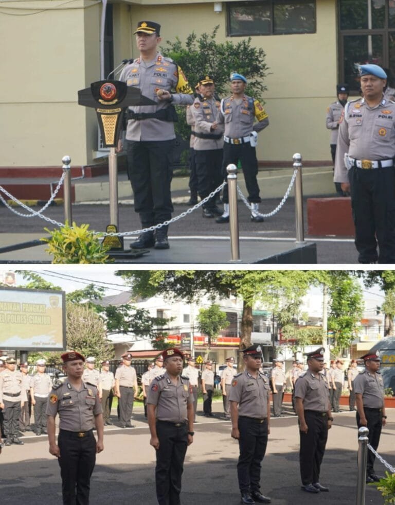 Kapolres Cianjur Pimpin Upacara Korps Raport Kenaikan Pangkat 61 Personel Polres Cianjur