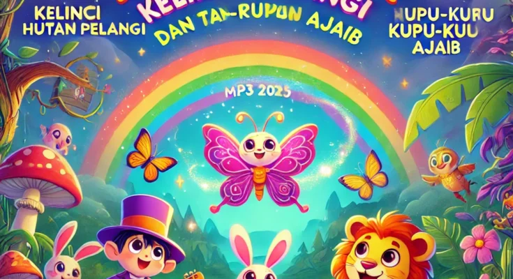 Gambar ceria promosi lagu anak Kelinci, Hutan Pelangi, dan Kupu-Kupu Ajaib dari Kreasi Anak Bandung Timur