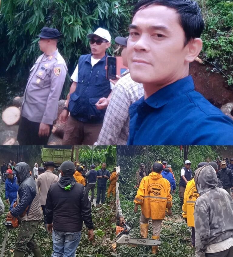 Sinergi Bersama Warga, Kapolsek Pangalengan dan Kepala Desa Pulosari dalam Mengevakuasi Tanah Longsor.