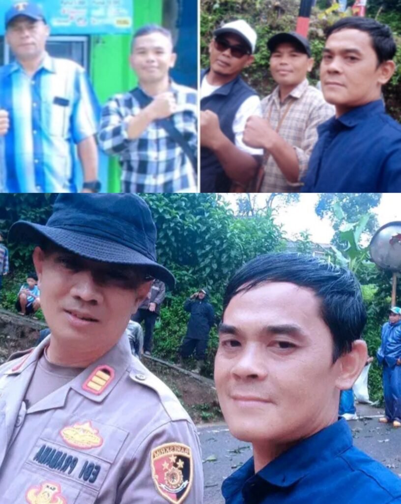 Polsek Pangalengan Bersama Kades Pulosari Dan Warga Bantu Bersihkan jalan yang Longsor