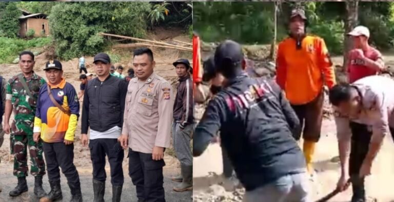 Polsek Bungbulang Cek Lokasi Longsor : Akses Jalan Terputus dan Irigasi Tersumbat