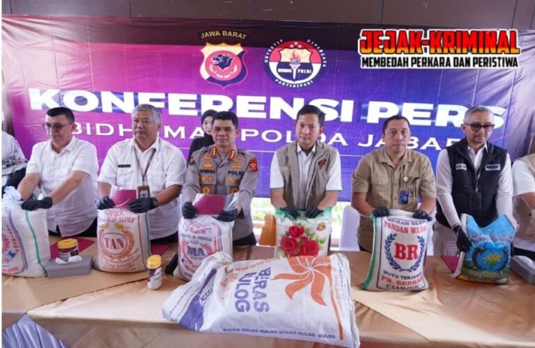 Polda Jabar Tangkap Enam Orang Tersangka,dalam Pengungkapan Kasus Kecurangan Produksi Peredaran Beras Tidak Sesuai Standar Mutu