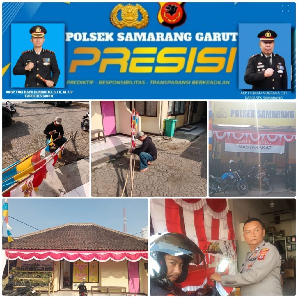 Polsek Samarang Lakukan Pemasangan Bendera Merah Putih Di Jalan Raya Samarang.