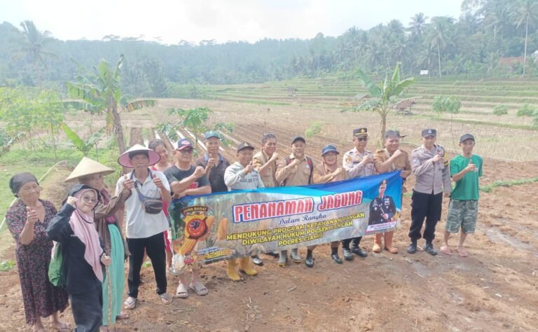 Ketahanan Pangan, Polres Ciamis Ikut Tanam Jagung Bareng Poktan di LBS Poktan Cadas Jaya