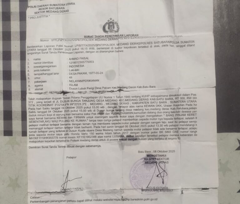 Wilayah Hukum Polsek Medang Deras Polres Batu Bara Kejahatan Tidak Mengenal dan Saling Kenal