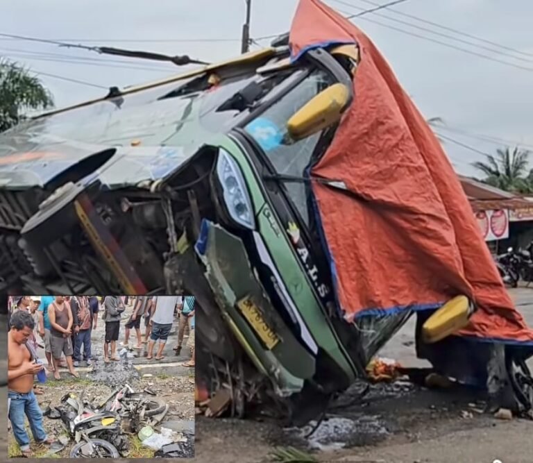 2 Septor dan 4 Warung Sabungan Suka Jadi Labusel Ringsek Di Tabrak Bus ALS
