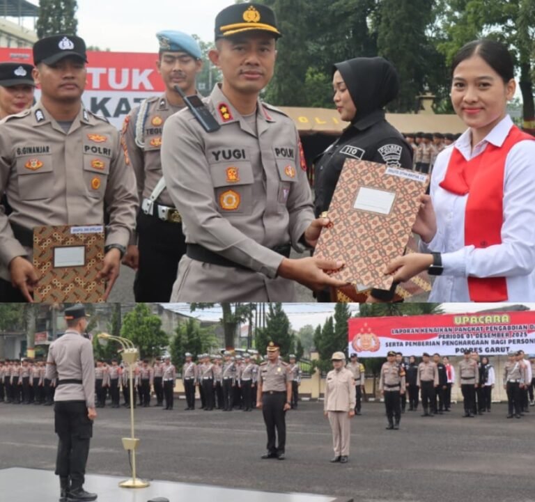 Kapolres Garut Pimpin Upacara Kenaikan Pangkat dan Penghargaan 19 Personel Berprestasi