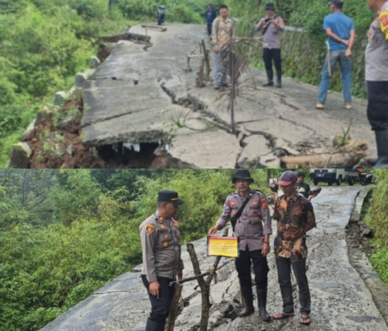 Polsek Cikelet Tinjau Lokasi Jalan Amblas di Jalur Pamalayan-Linggamanik