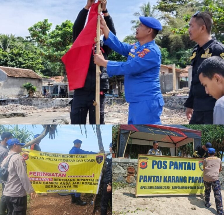 Sat Polairud Polres Garut Pasang Spanduk dan Bendera Merah di Pantai Selatan