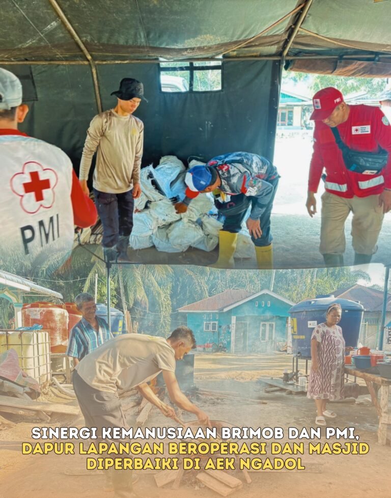 Sinergi Kemanusiaan Brimob dan PMI, Dapur Lapangan Beroperasi dan Masjid Diperbaiki di Aek Ngadol