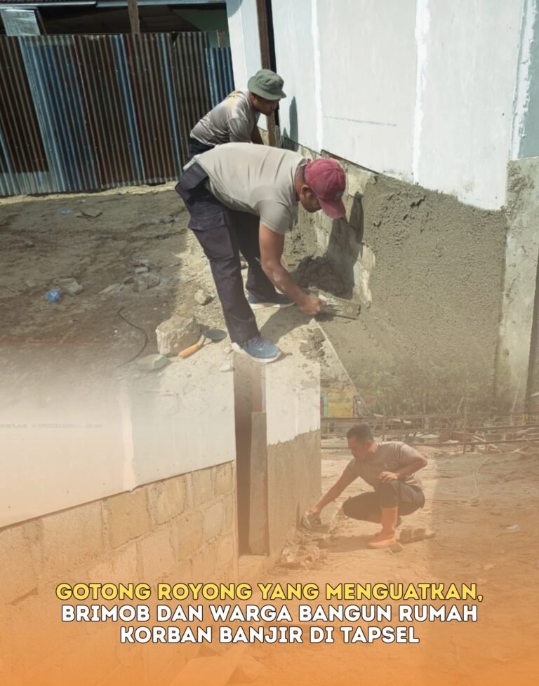 Gotong Royong yang Menguatkan, Brimob dan Warga Bangun Rumah Korban Banjir di Tapsel