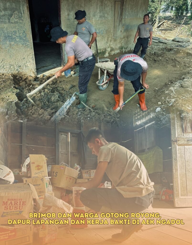 Brimob dan Warga Gotong Royong, Dapur Lapangan dan Kerja Bakti di Aek Ngadol