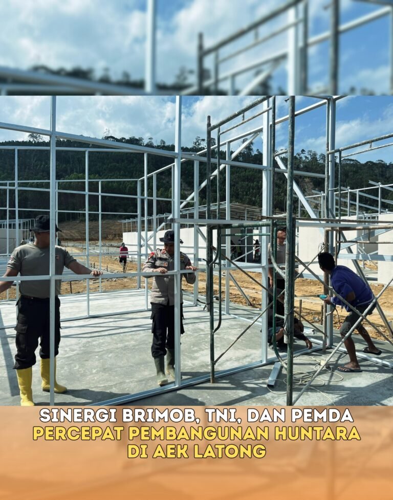 Sinergi Brimob, TNI, dan Pemda Percepat Pembangunan Huntara di Aek Latong