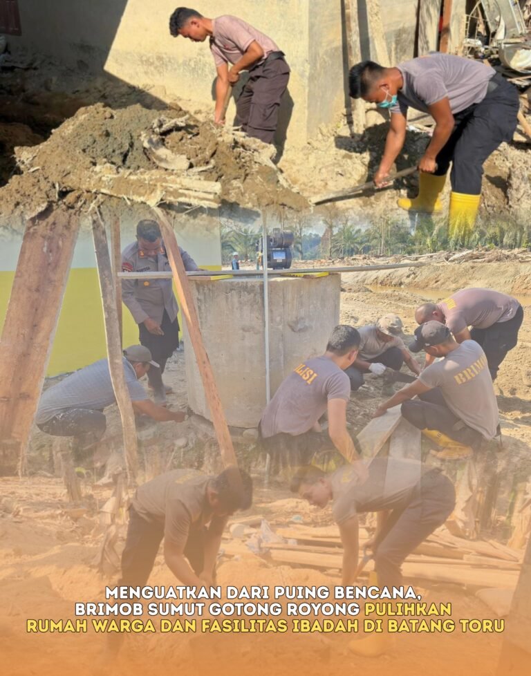 Menguatkan dari Puing Bencana, Brimob Sumut Gotong Royong Pulihkan Rumah Warga dan Fasilitas Ibadah di Batang Toru