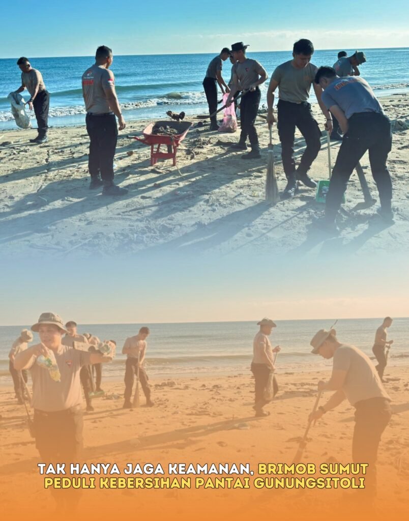 Tak Hanya Jaga Keamanan, Brimob Sumut Peduli Kebersihan Pantai Gunungsitoli