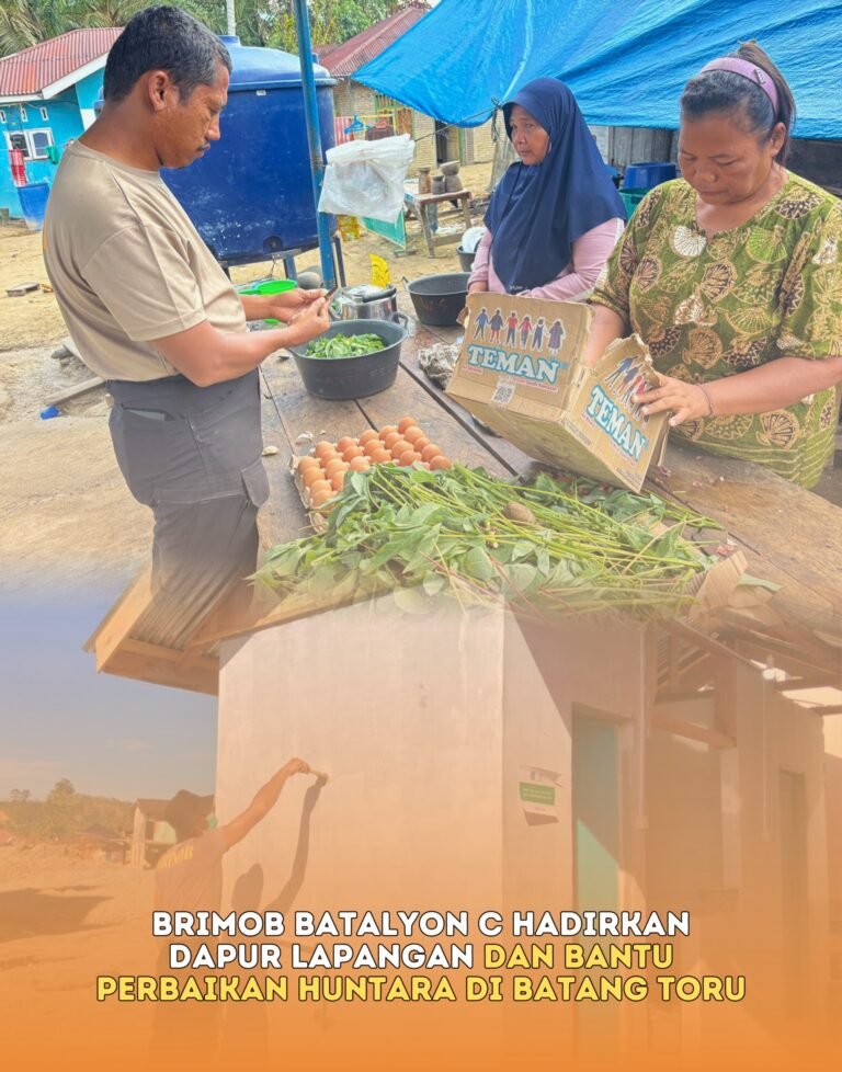 Brimob Batalyon C Hadirkan Dapur Lapangan dan Bantu Perbaikan Huntara di Batang Toru