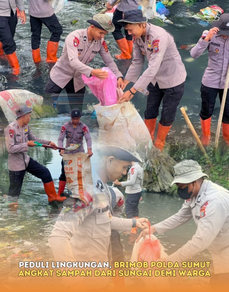 Peduli Lingkungan, Brimob Polda Sumut Angkat Sampah dari Sungai Demi Warga