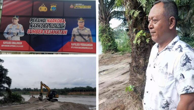 Alat Berat Excavator Diduga Gunakan BBM Solar Subsidi Tambang Batuan Pasir Disungai Bahbolon Perdagangan
