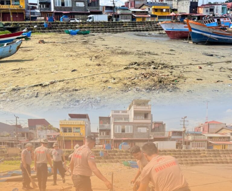 Brimob Sumut Hadir untuk Lingkungan, Pantai Gunungsitoli Dibersihkan Bersama