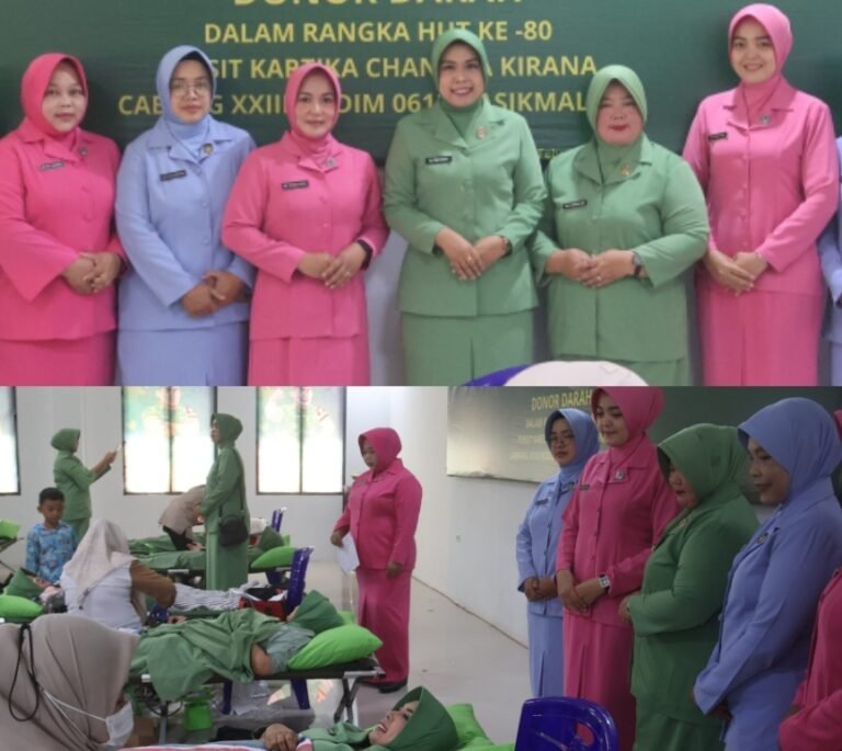 Ketua Persit KCK Cabang XXIII Kodim 0612/Tasikmalaya Ikuti Kegiatan Donor Darah Dalam Rangka HUT ke-80 Persit