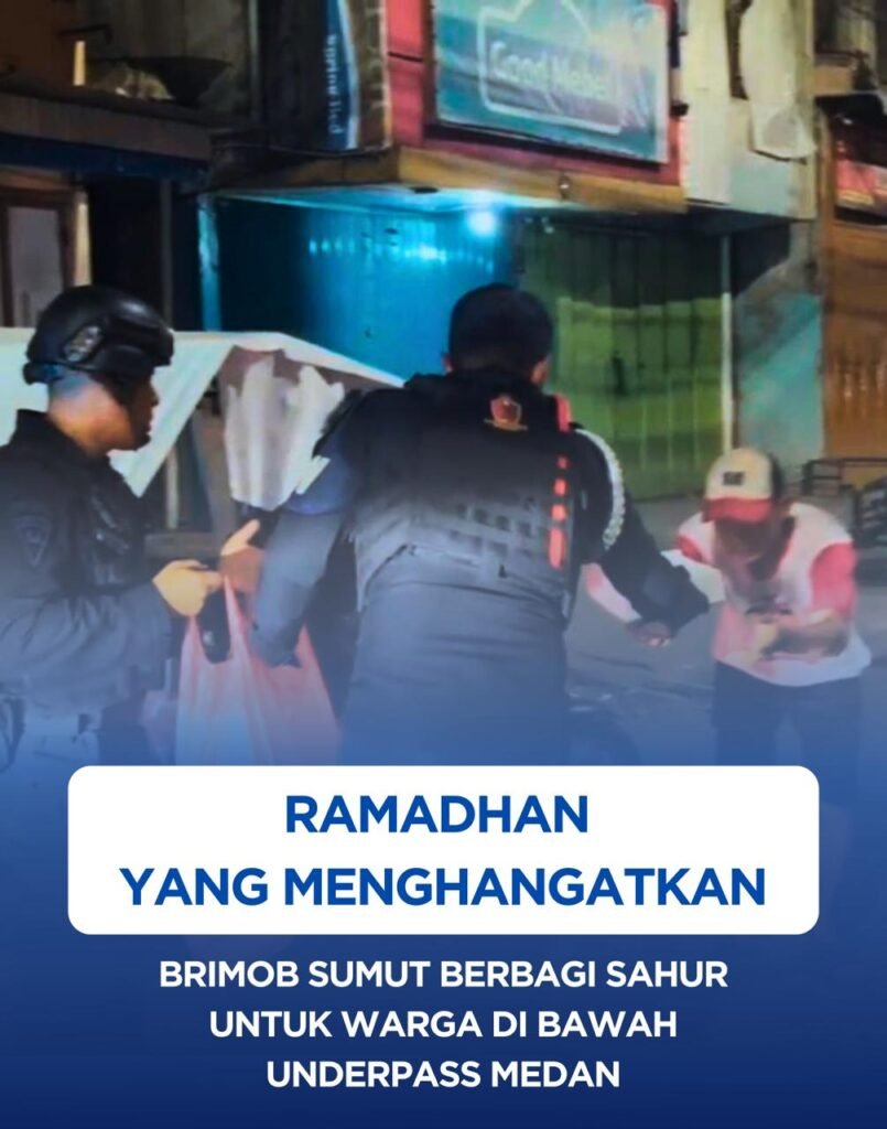 Ramadhan yang Menghangatkan: Brimob Sumut Berbagi Sahur untuk Warga di Bawah Underpass Medan