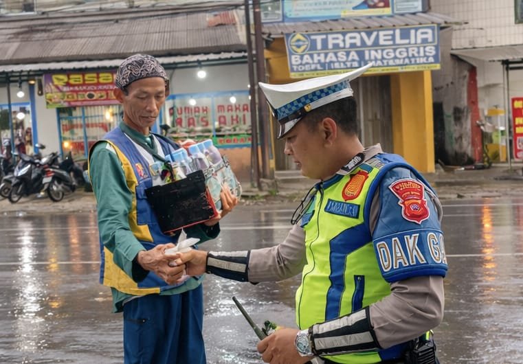 Polsek Kadungora Polres Garut Bagikan Takjil kepada Pengguna Jalan