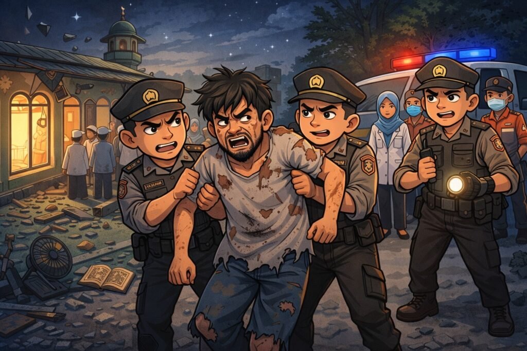 Polsek Wanaraja Amankan Pria ODGJ Yang Rusak Fasilitas Masjid Saat Tarawih