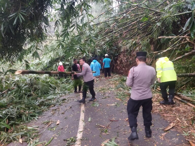 Polsek Cimaragas Polres Ciamis Datangi TKP Bencana Alam Hingga Tutup Akses Jalan Dua Kecamatan