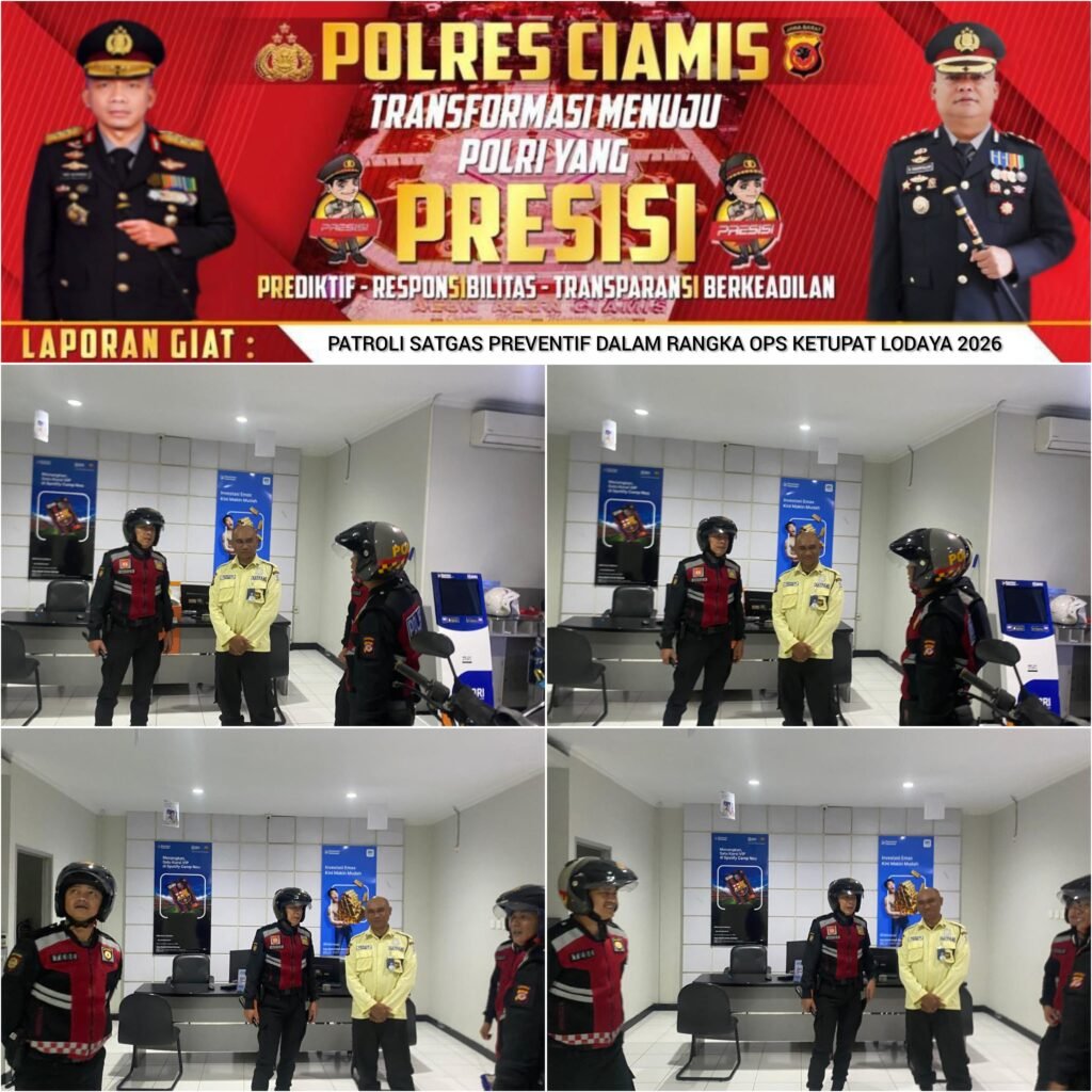 Jaga Harkamtibmas, Satgas Preventif Polres Ciamis Patroli ke Area Perbankan Saat Libur Hari Raya