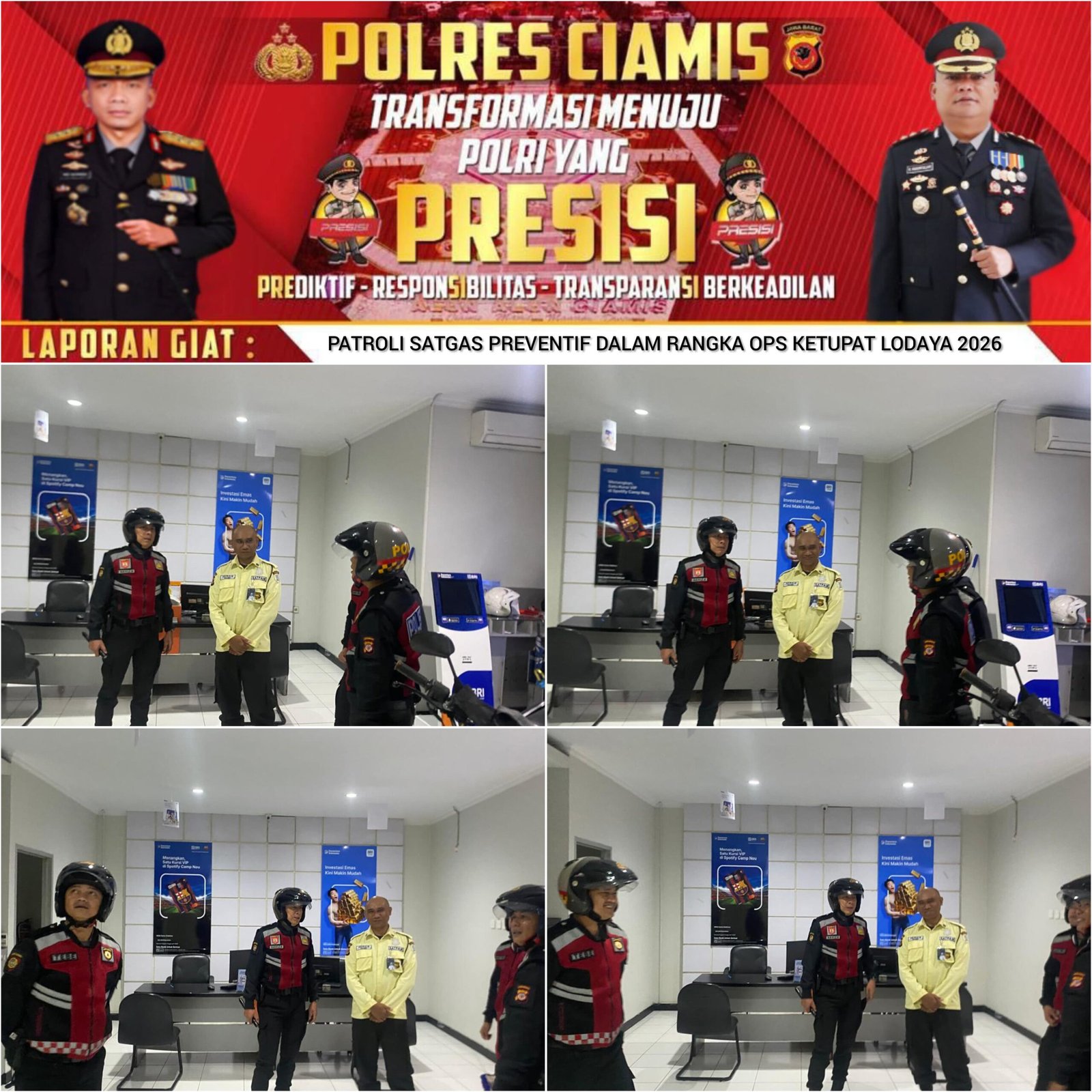 Jaga Harkamtibmas, Satgas Preventif Polres Ciamis Patroli ke Area Perbankan Saat Libur Hari Raya
