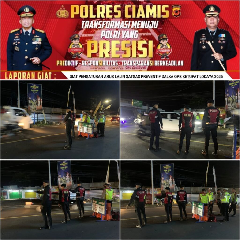 Satgas Preventif Polres Ciamis Turun ke Jalan Lakukan Pengaturan Lalin di Simpang Tiga Sindangkasih