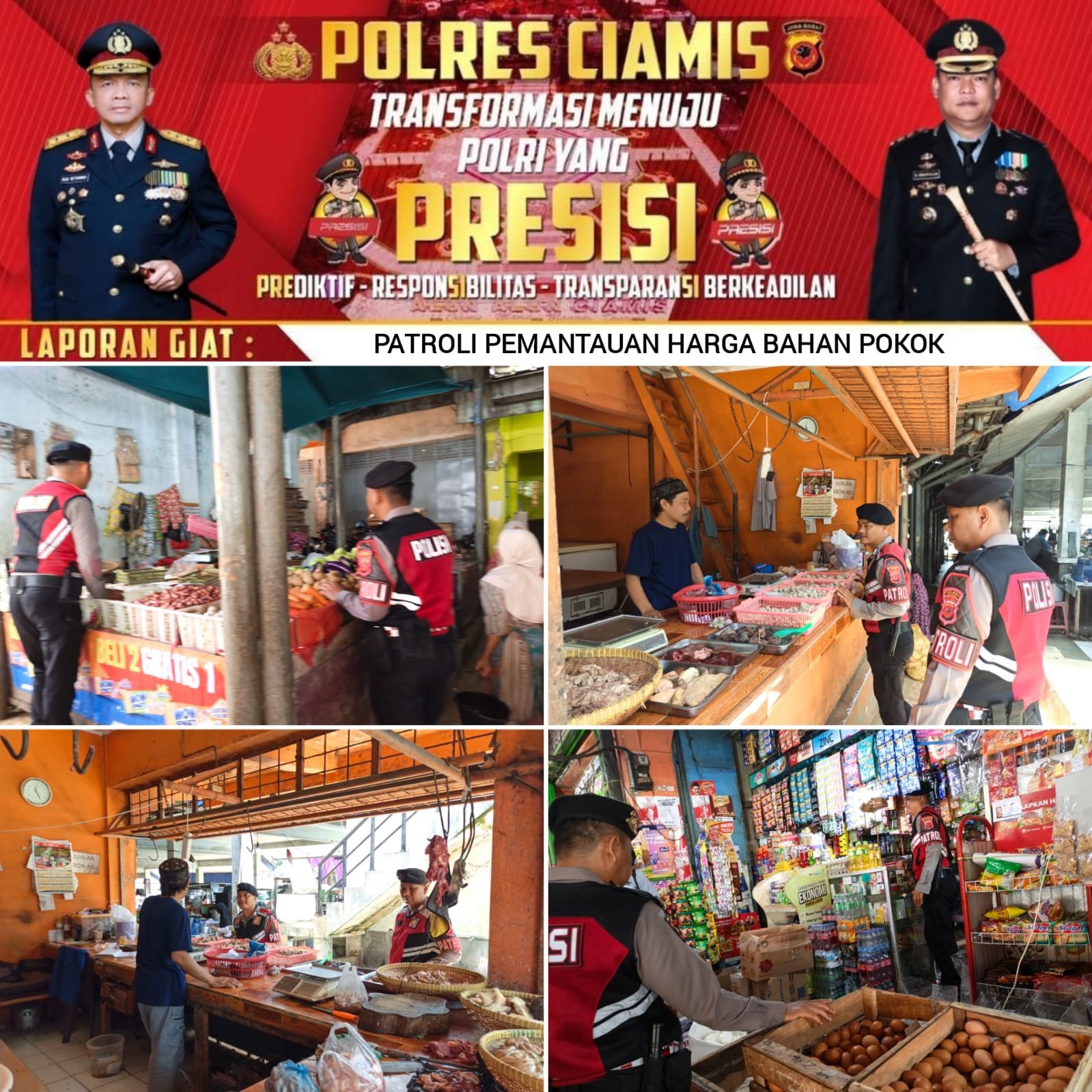 Cegah Penimbunan Bahan Pokok, Satuan Samapta Polres Ciamis Datang Pedagang di Pasar Manis Ciamis