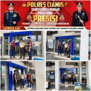 Jaga Harkamtibmas, Sat Samapta Polres Ciamis Patroli Dialogis ke Area Perbankan di Pusat Kota