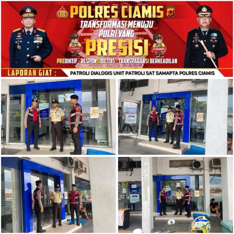 Jaga Harkamtibmas, Sat Samapta Polres Ciamis Patroli Dialogis ke Area Perbankan di Pusat Kota