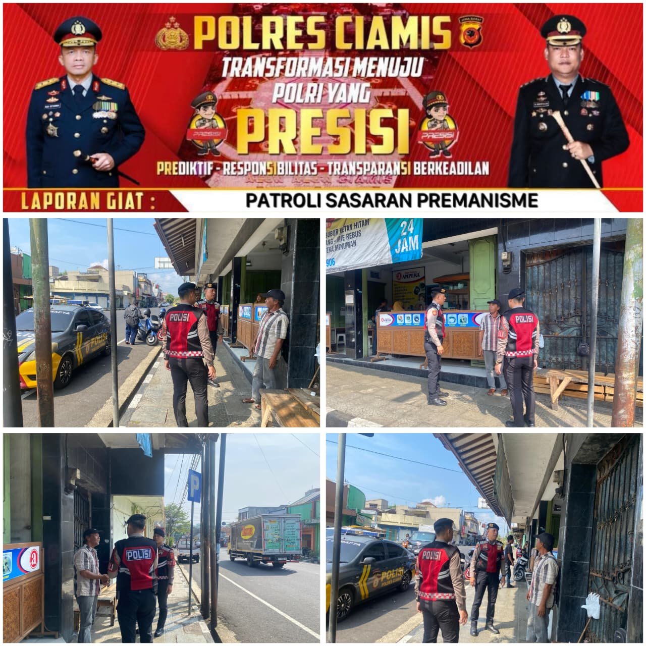 Berantas Aksi Premanisme, Sat Samapta Polres Ciamis Patroli Dialogi ke Jalanan Pusat Kota