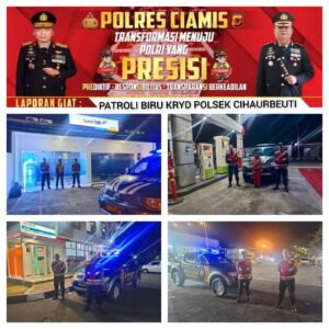 Berikan Rasa Nyaman, Polsek Cihaurbeuti Polres Ciamis Intens Patroli Biru di Malam Hari